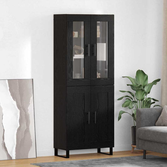 Credenza 2 pcs Rovere Nero Legno Stratificato e Vetro
