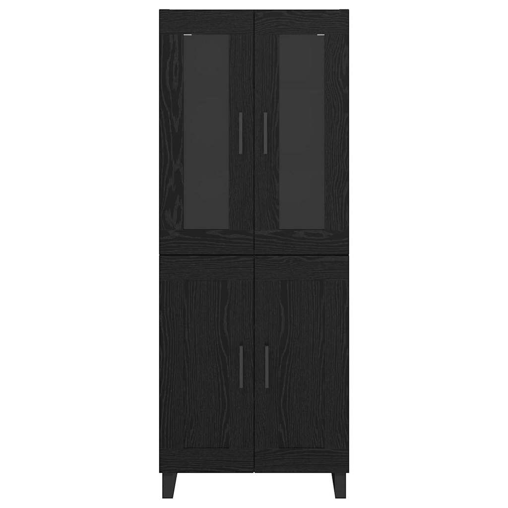 Credenza 2 pcs Rovere Nero Legno Stratificato e Vetro