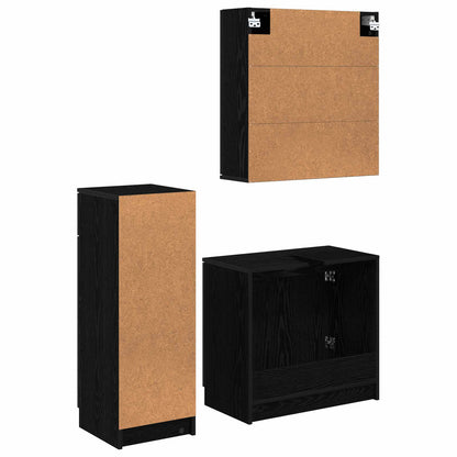 Set di mobili per il bagno 3 pcs Rovere Nero Legno multistrato