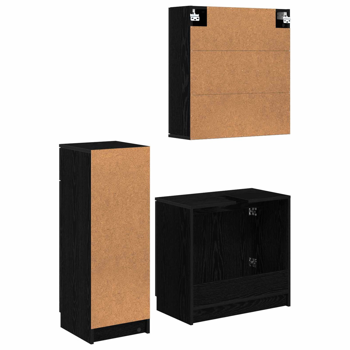 Set di mobili per il bagno 3 pcs Rovere Nero Legno multistrato | homemem39