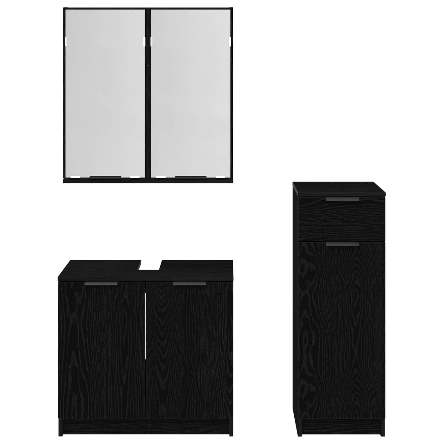 Set di mobili per il bagno 3 pcs Rovere Nero Legno multistrato