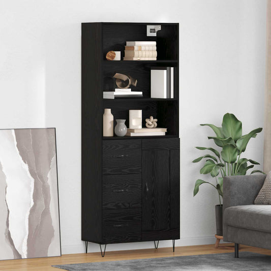 Credenza con cassetto 2 pcs Rovere Nero Legno multistrato