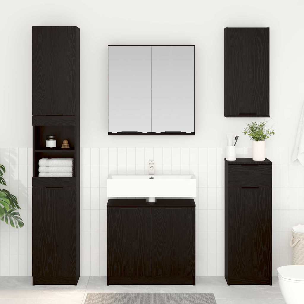 Set di Armadi da Bagno 3 pz Rovere Nero Legno ingegnerizzato