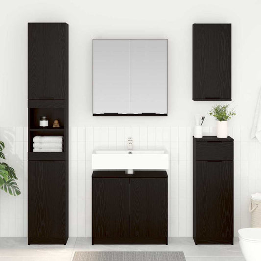 Set di Armadi da Bagno 3 pz Rovere Nero Legno ingegnerizzato