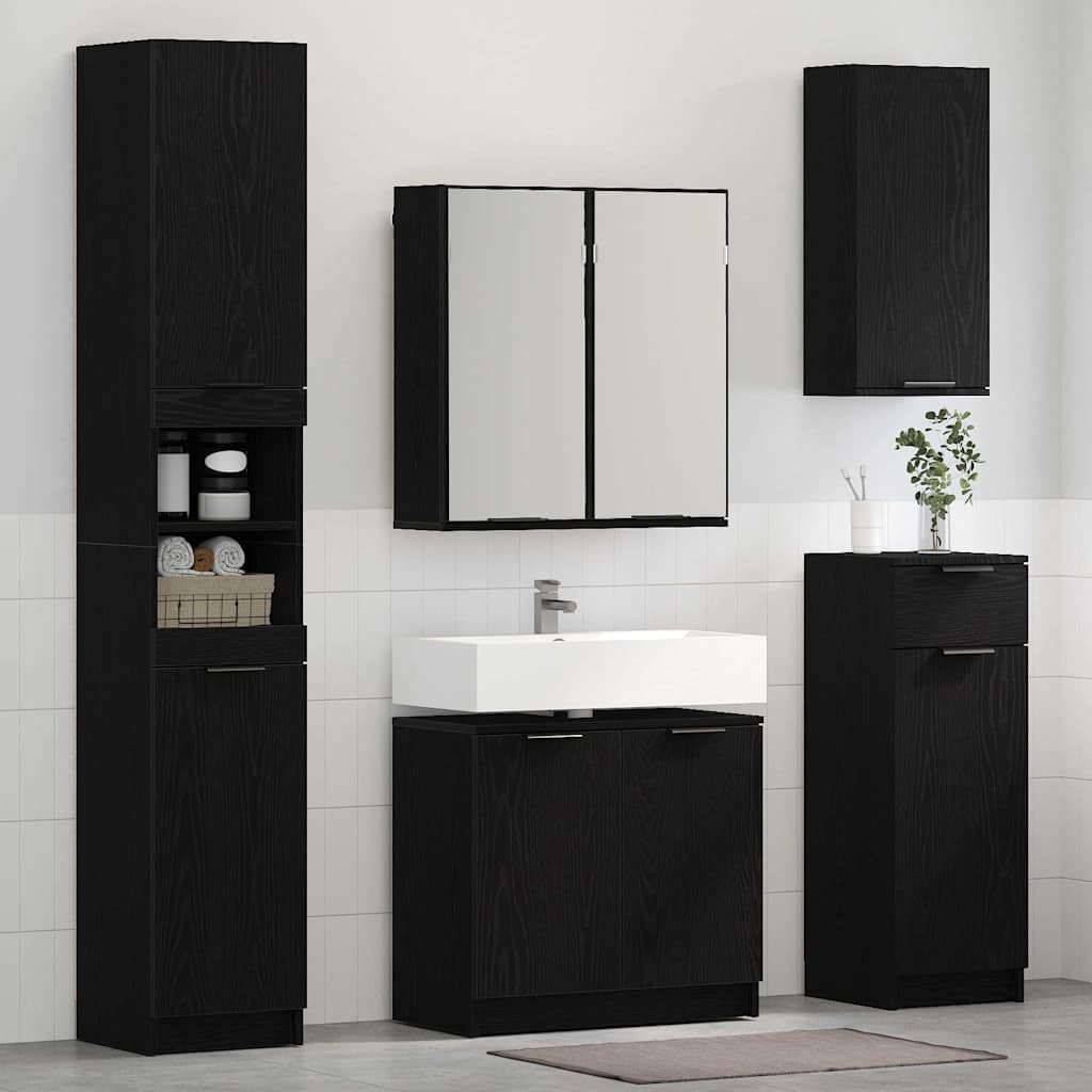 Set di Armadi da Bagno 3 pz Rovere Nero Legno ingegnerizzato | homemem39