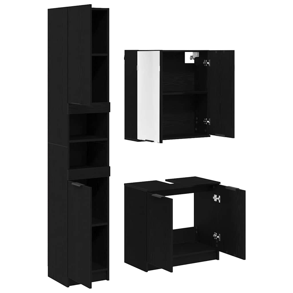 Set di Armadi da Bagno 3 pz Rovere Nero Legno ingegnerizzato | homemem39