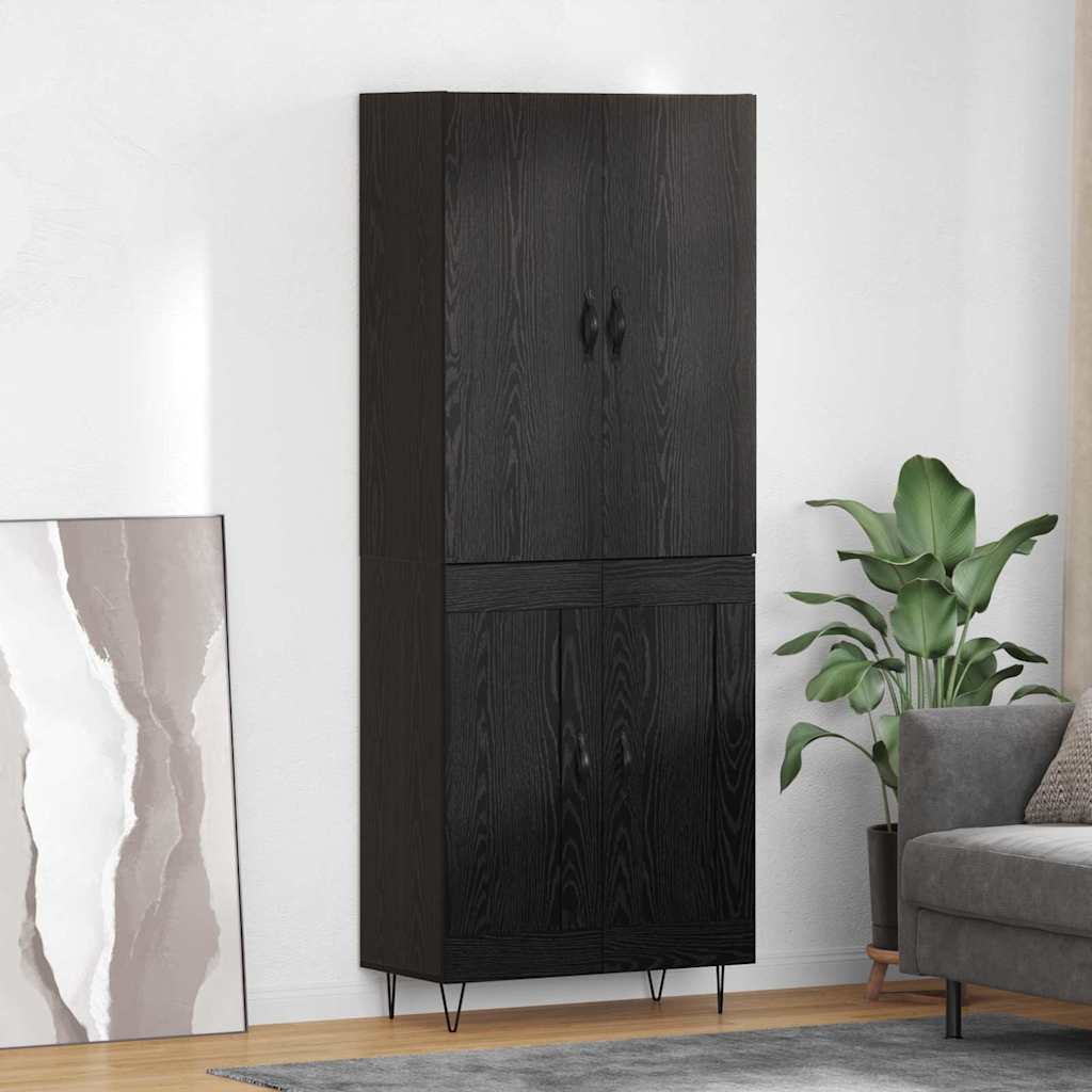 Credenza 2 pcs Rovere Nero Legno ingegnerizzato e vetro
