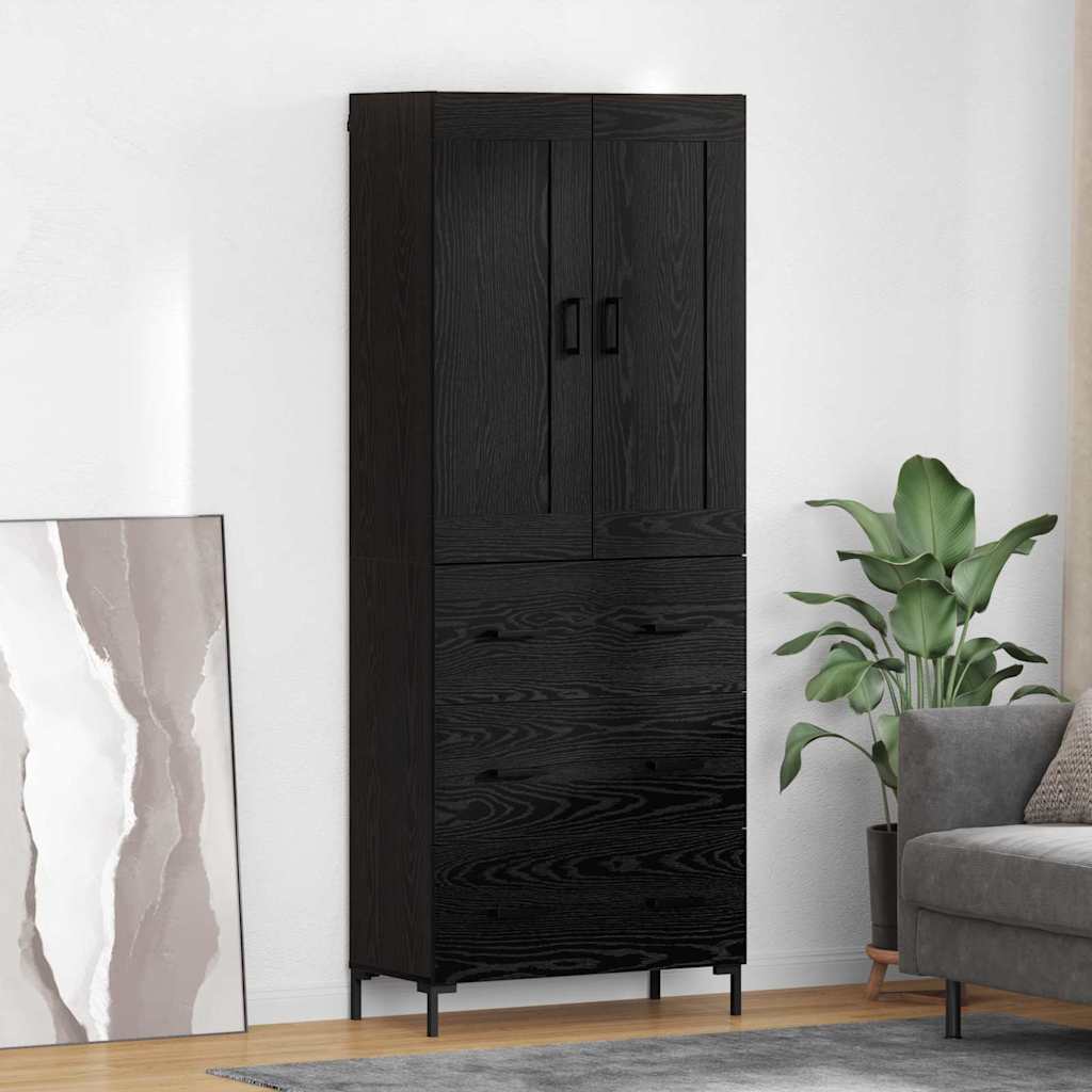 Credenza con cassetto 2 pcs Rovere Nero Legno multistrato