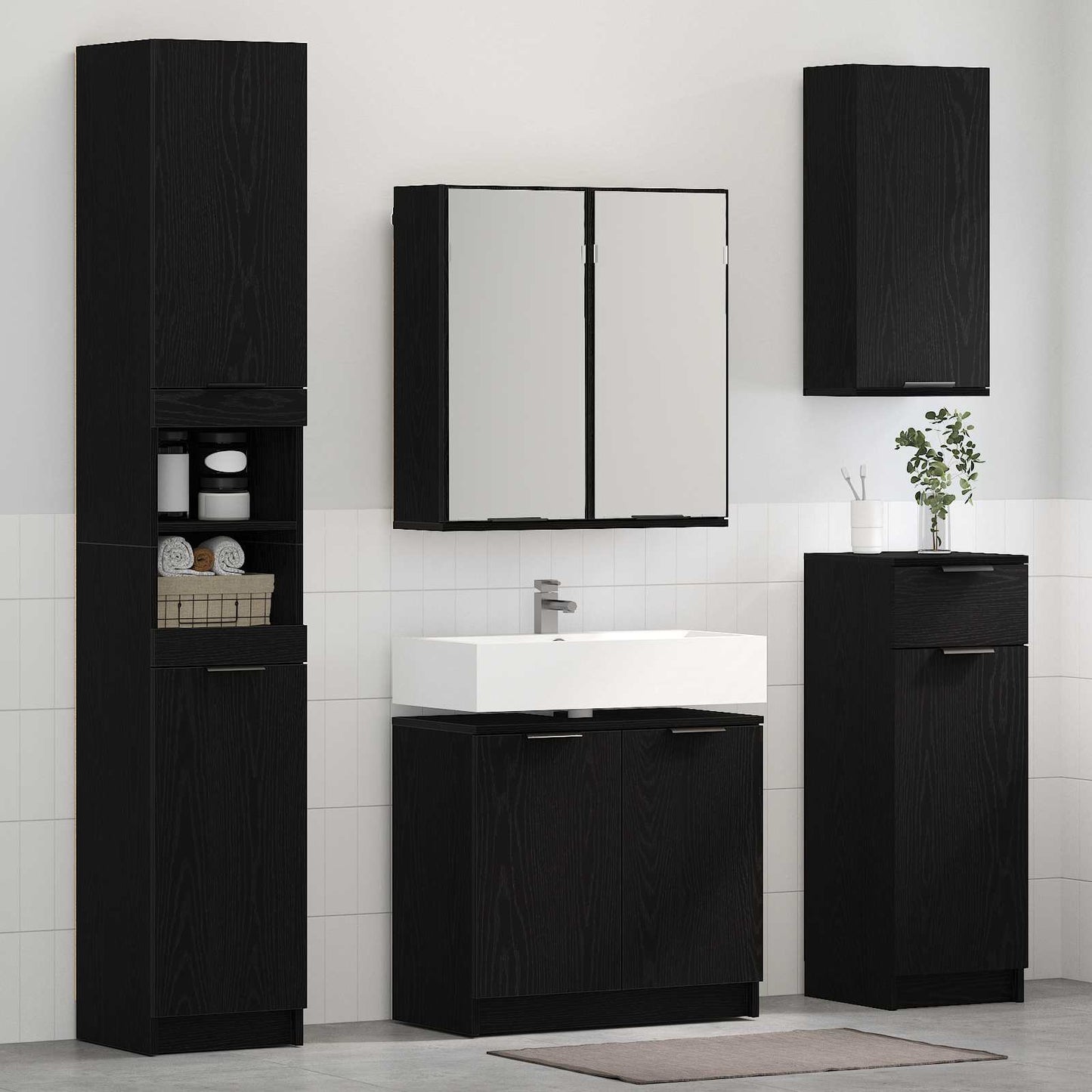 Set di mobili per il bagno 5 pcs Rovere Nero Legno multistrato