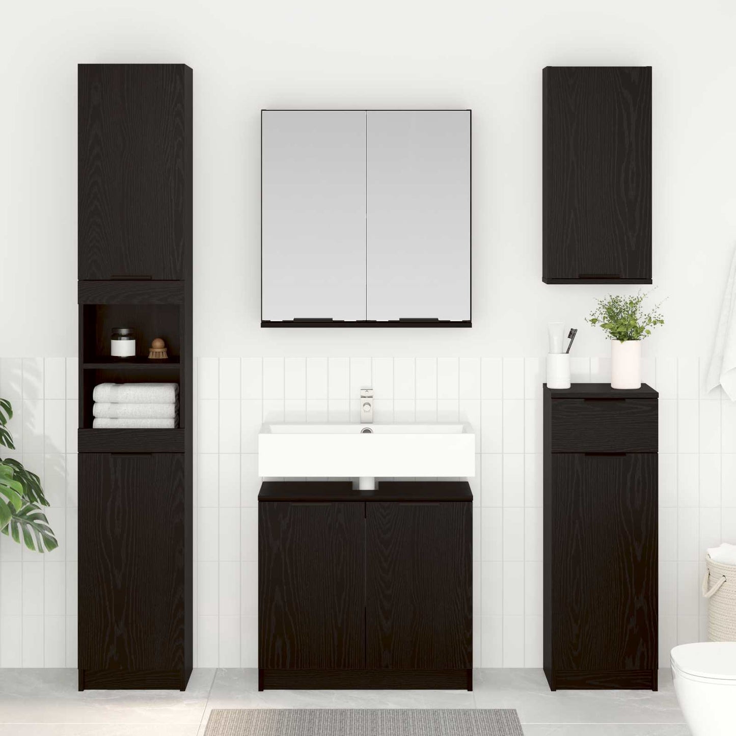 Set di mobili per il bagno 5 pcs Rovere Nero Legno multistrato