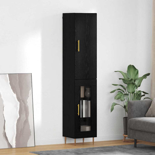 Credenza 2 pcs Rovere Nero Legno multistrato