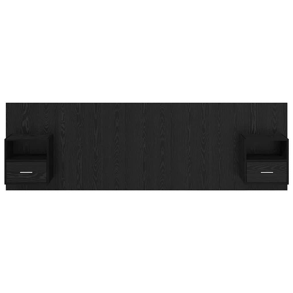 Testata con Comodino 3 pcs Rovere Nero Legno multistrato