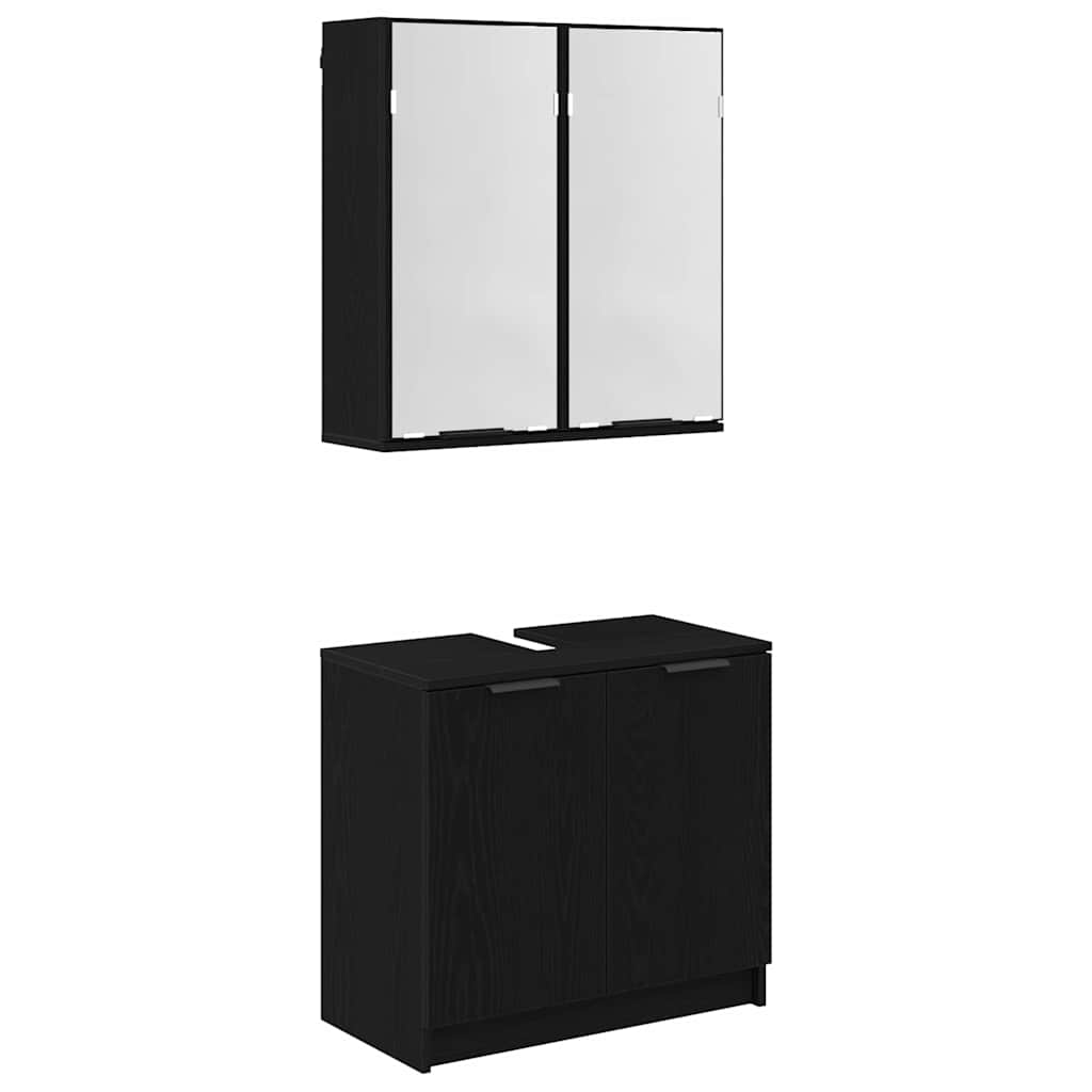 Set di Armadi da Bagno 2 pcs Rovere Nero Legno multistrato | homemem39