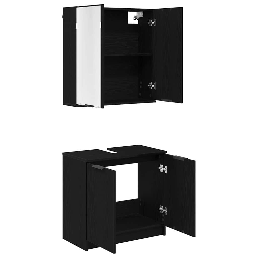 Set di Armadi da Bagno 2 pcs Rovere Nero Legno multistrato | homemem39
