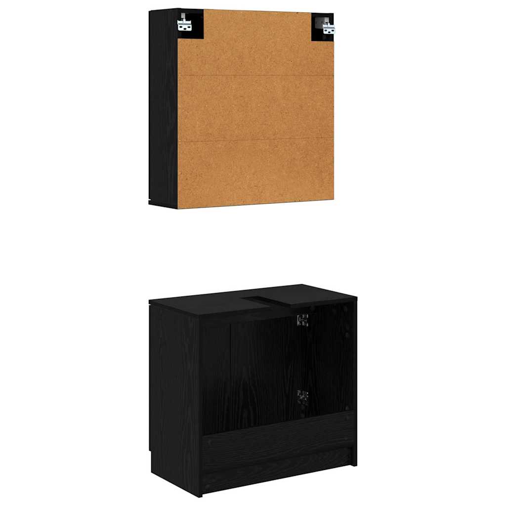 Set di Armadi da Bagno 2 pcs Rovere Nero Legno multistrato | homemem39