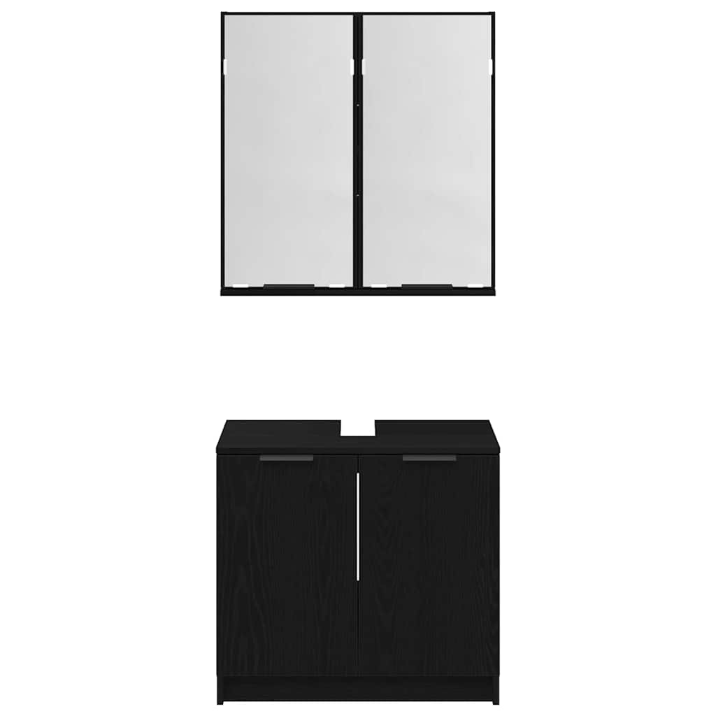 Set di Armadi da Bagno 2 pcs Rovere Nero Legno multistrato | homemem39