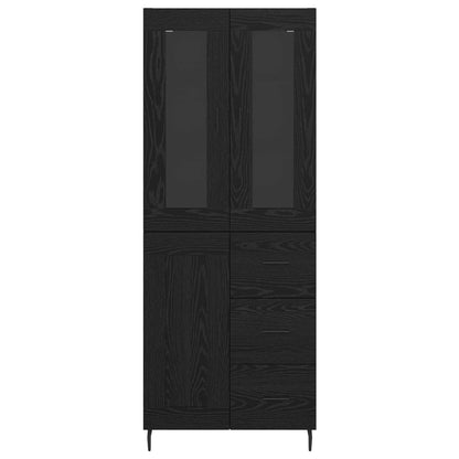 Credenza 2 pcs Rovere Nero Legno Stratificato e Vetro