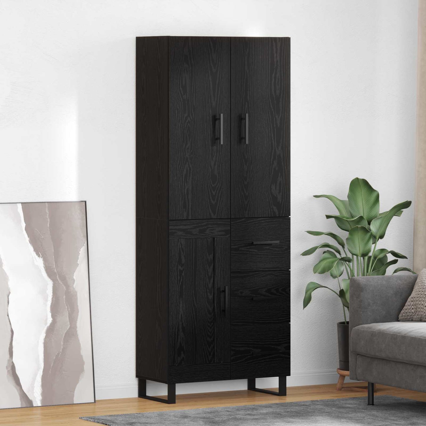 Credenza 2 pcs Rovere Nero Legno Stratificato e Vetro