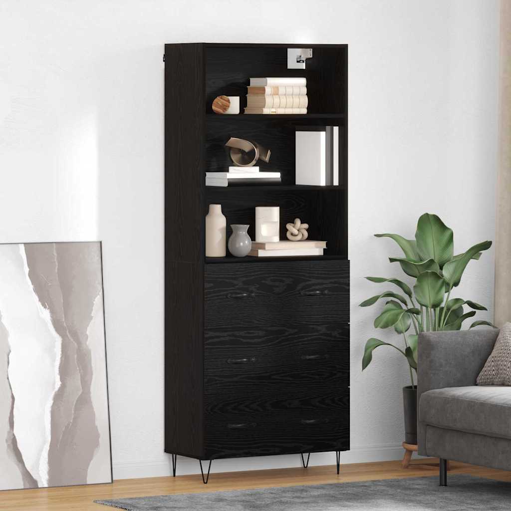Credenza con cassetto 2 pcs Rovere Nero Legno multistrato