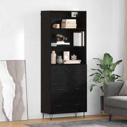 Credenza con cassetto 2 pcs Rovere Nero Legno multistrato