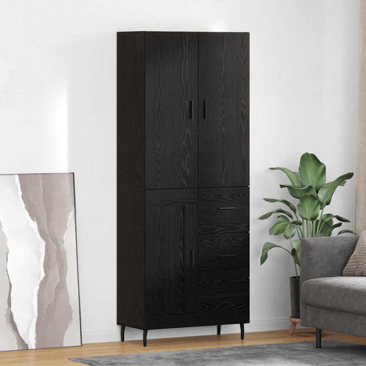 Credenza 2 pcs Rovere nero Legno Stratificato e Vetro