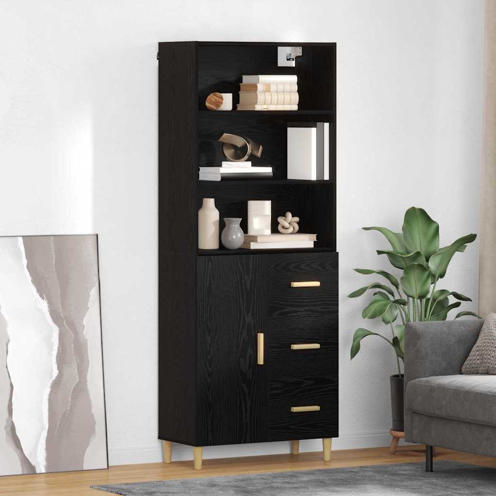 Credenza Rovere Nero 69,5 x 34 x 180 cm Legno multistrato