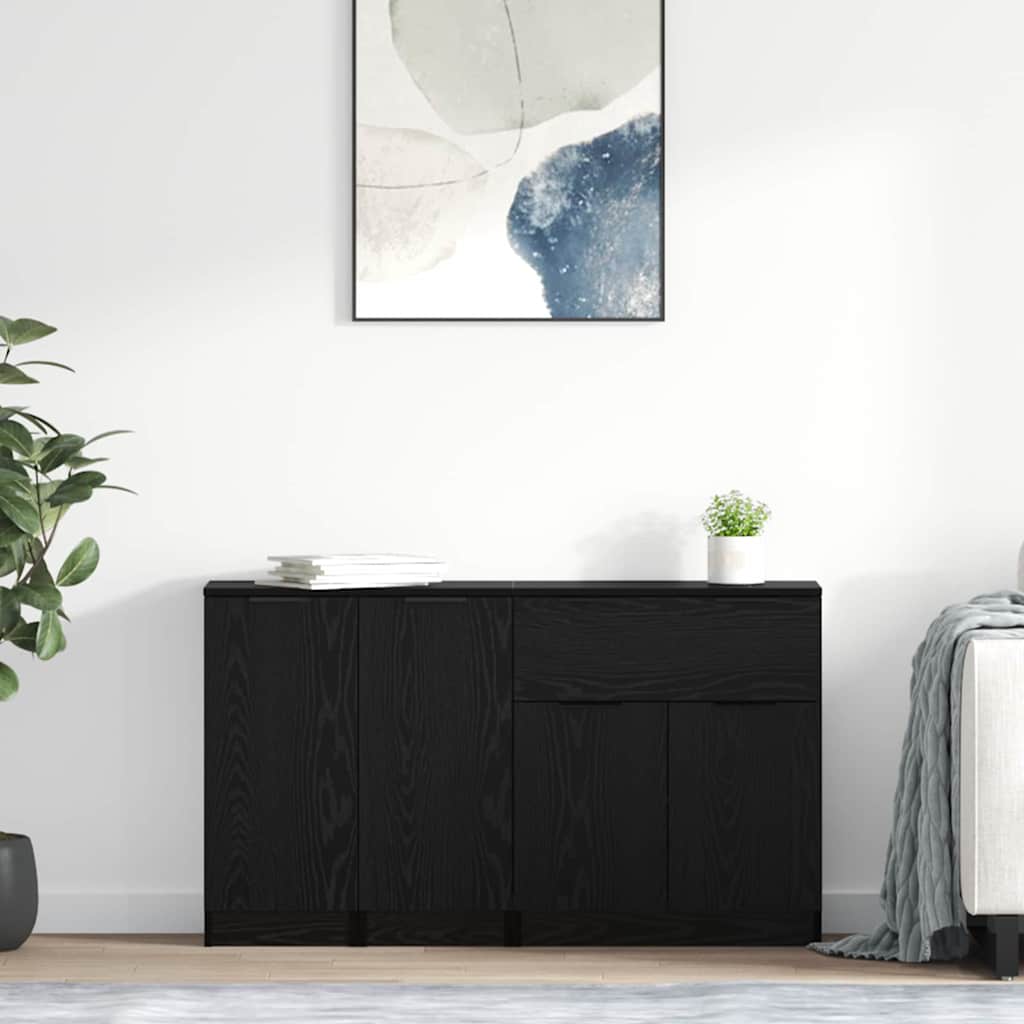 Credenza con cassetto 3 pcs Rovere nero Legno multistrato