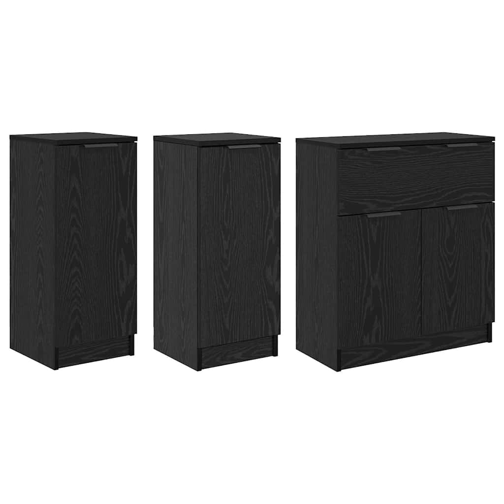 Credenza con cassetto 3 pcs Rovere nero Legno multistrato