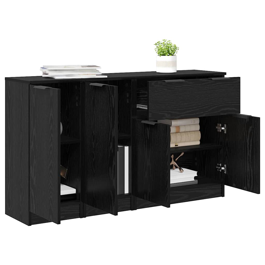 Credenza con cassetto 3 pcs Rovere nero Legno multistrato