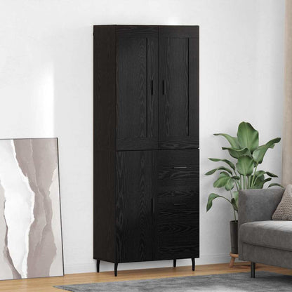 Credenza 2 pcs Rovere Nero Legno Stratificato e Vetro