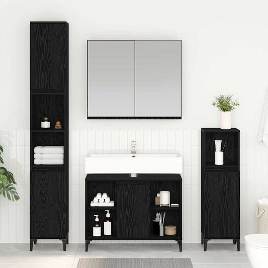 Set di mobili per il bagno 3 pcs Rovere nero Legno multistrato | homemem39