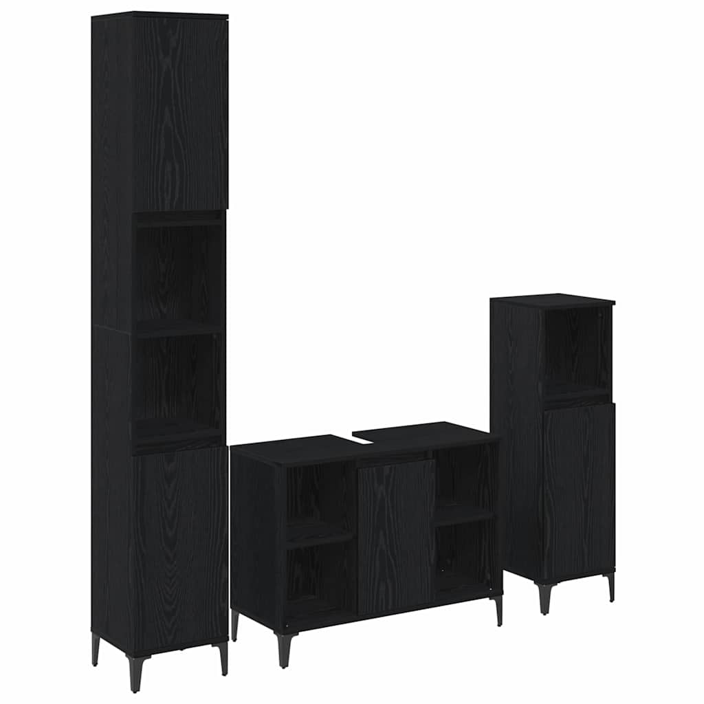 Set di mobili per il bagno 3 pcs Rovere nero Legno multistrato | homemem39