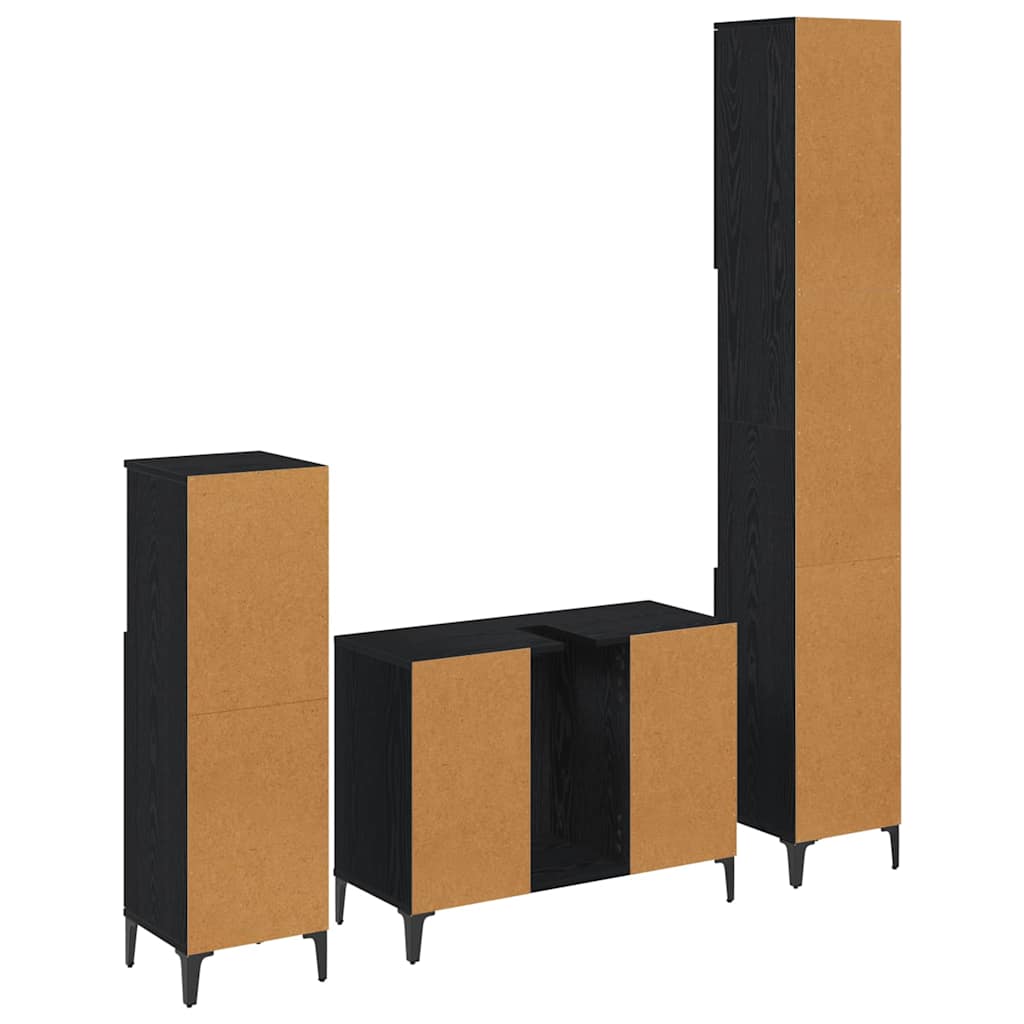 Set di mobili per il bagno 3 pcs Rovere nero Legno multistrato | homemem39