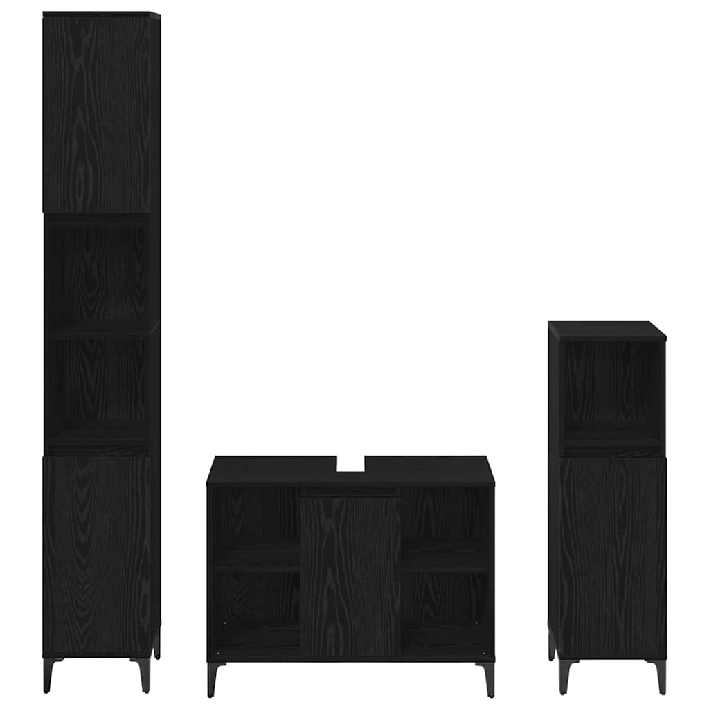Set di mobili per il bagno 3 pcs Rovere nero Legno multistrato | homemem39