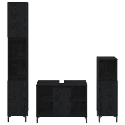 Set di mobili per il bagno 3 pcs Rovere nero Legno multistrato | homemem39
