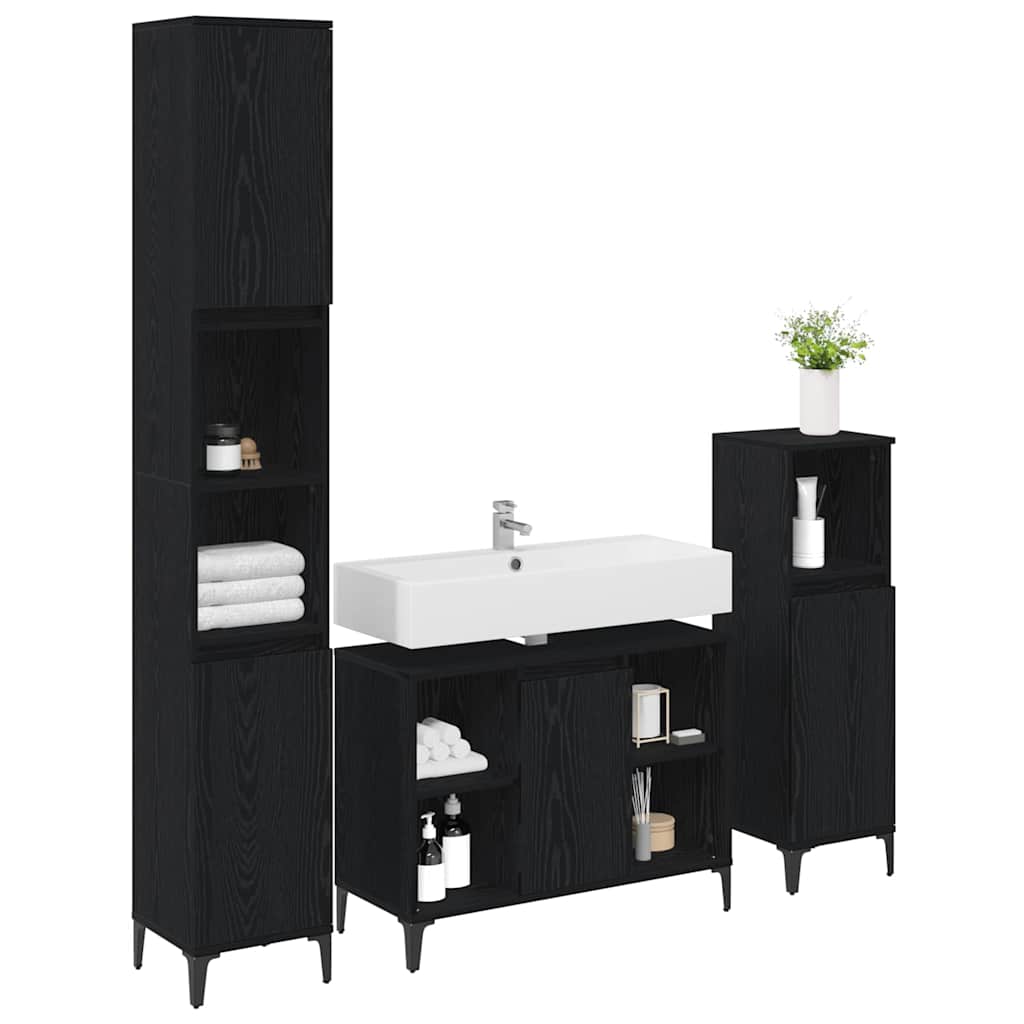 Set di mobili per il bagno 3 pcs Rovere nero Legno multistrato | homemem39