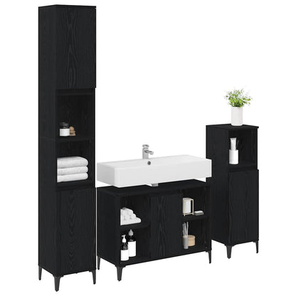 Set di mobili per il bagno 3 pcs Rovere nero Legno multistrato | homemem39