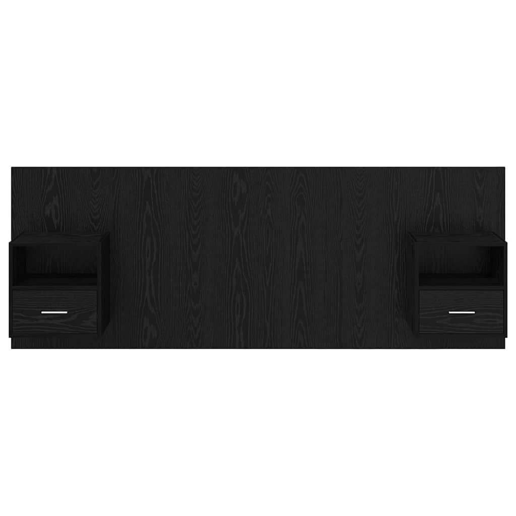 Testata con Comodino 3 pcs Rovere Nero Legno multistrato