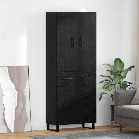 Credenza 2 pcs Rovere Nero Legno Stratificato e Vetro