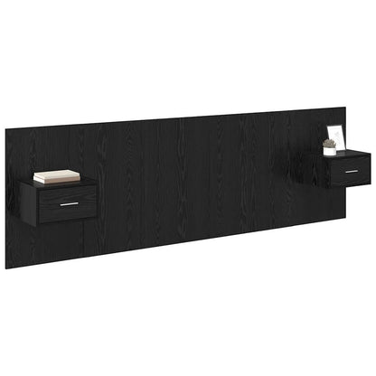 Testata con Comodino 3 pcs Rovere Nero Legno multistrato