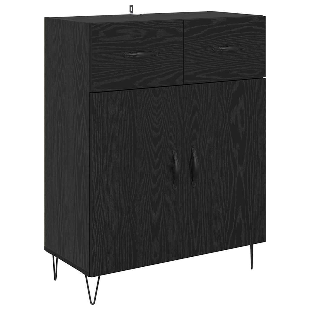 Credenza 2 pcs Rovere Nero Legno ingegnerizzato e vetro