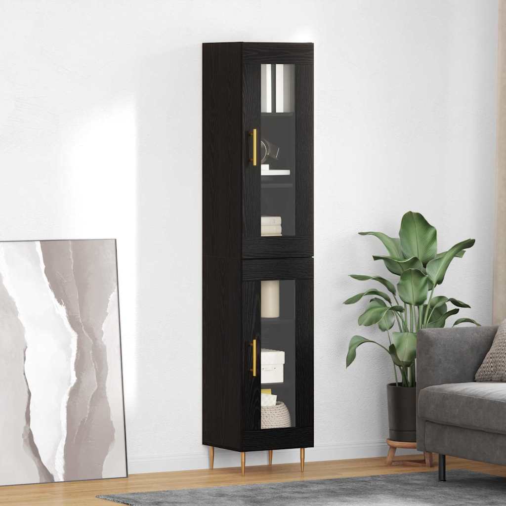 Credenza 2 pcs Rovere Nero Vetro