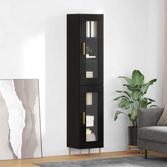 Credenza 2 pcs Rovere Nero Vetro