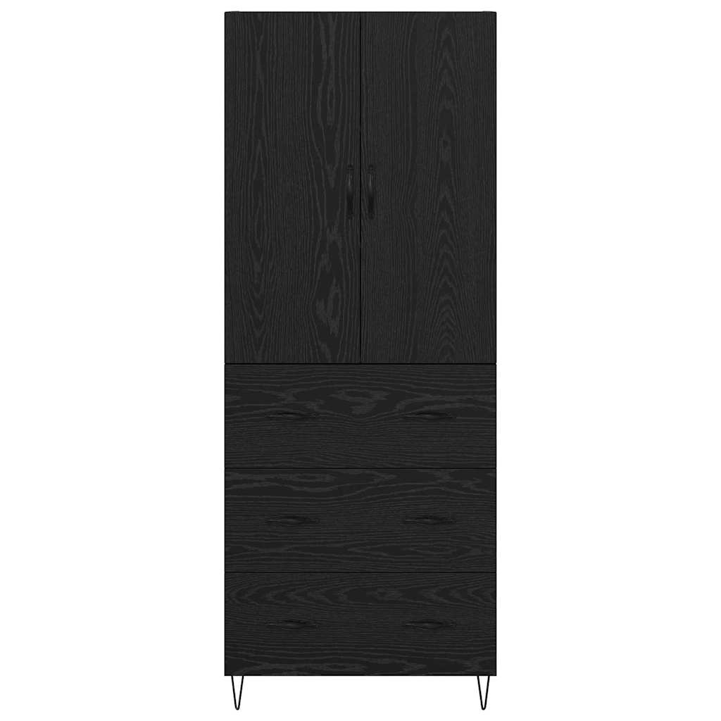 Credenza 2 pcs Rovere Nero Legno ingegnerizzato e vetro