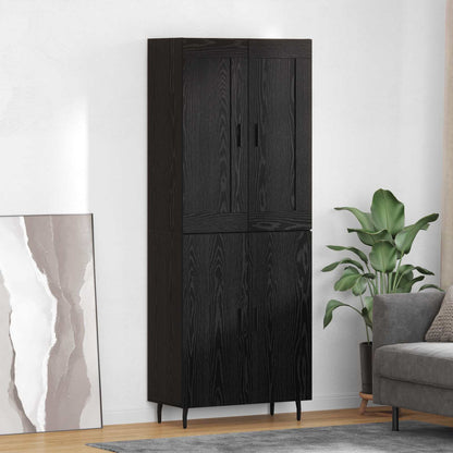 Credenza 2 pcs Rovere Nero Legno Stratificato e Vetro