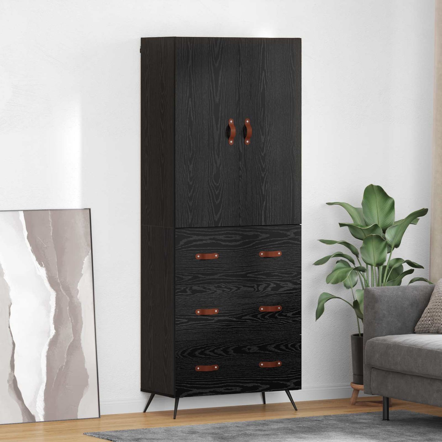 Credenza Rovere Nero 69,5 x 34 x 180 cm Legno multistrato