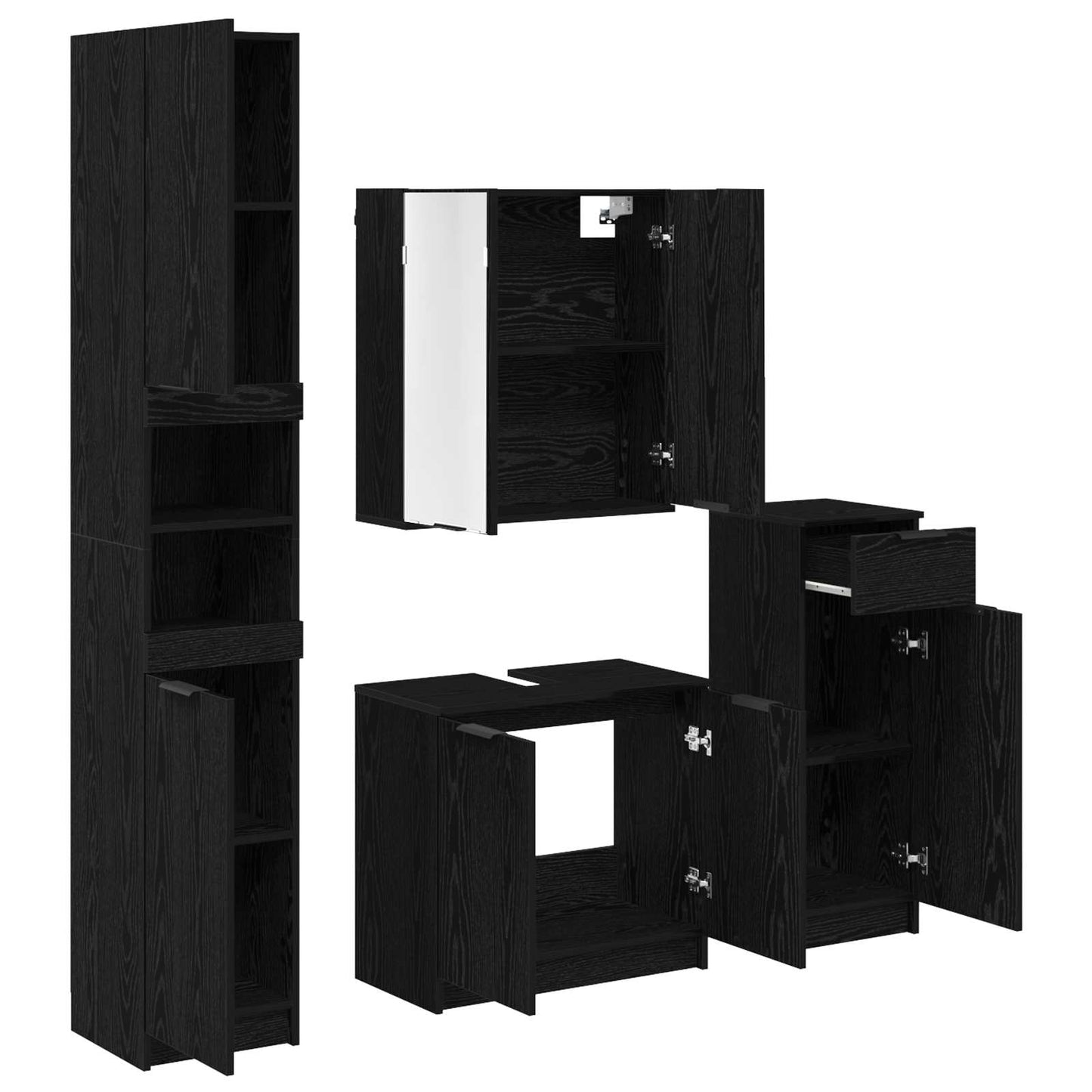 Set di mobili per il bagno 4 pcs Rovere Nero Legno multistrato