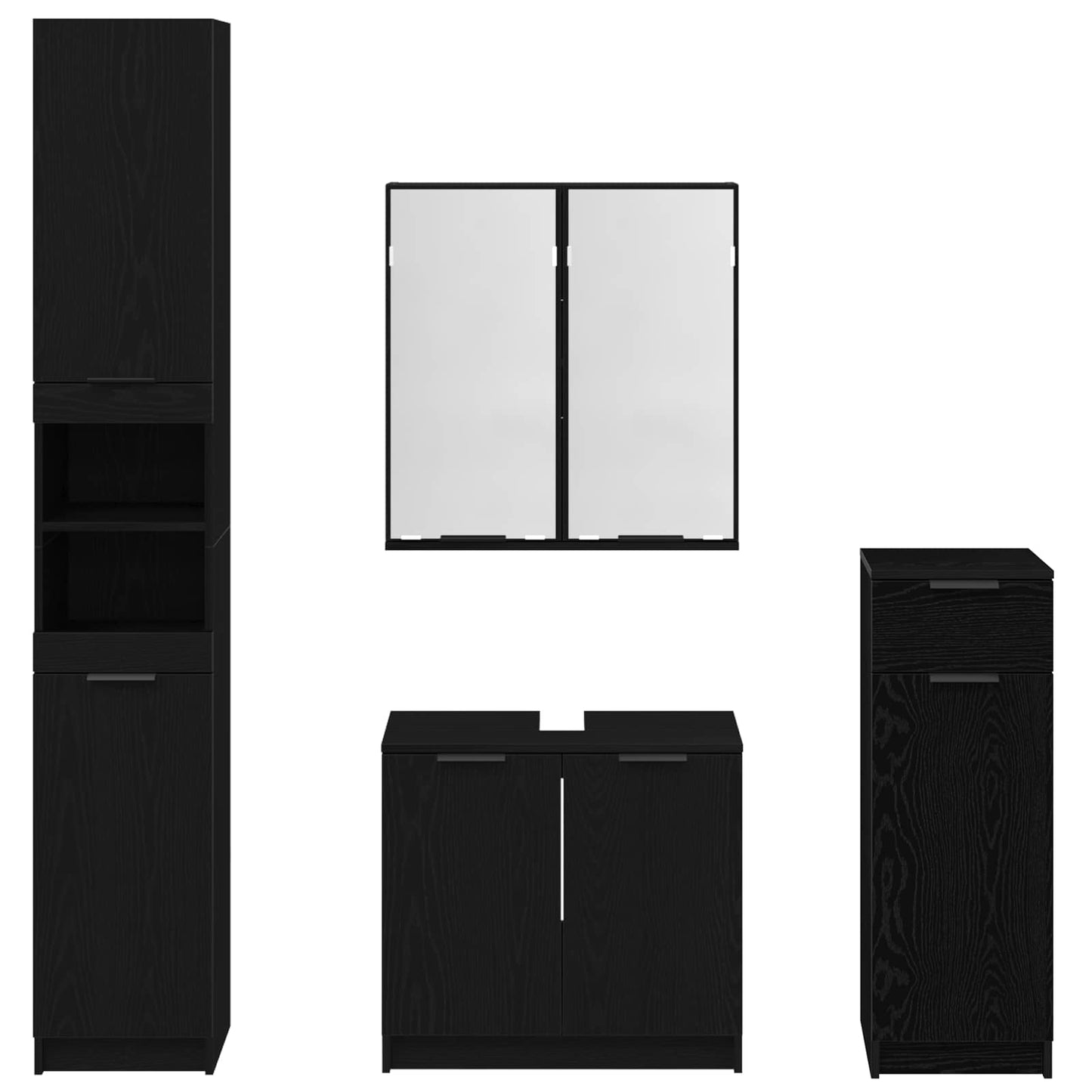 Set di mobili per il bagno 4 pcs Rovere Nero Legno multistrato