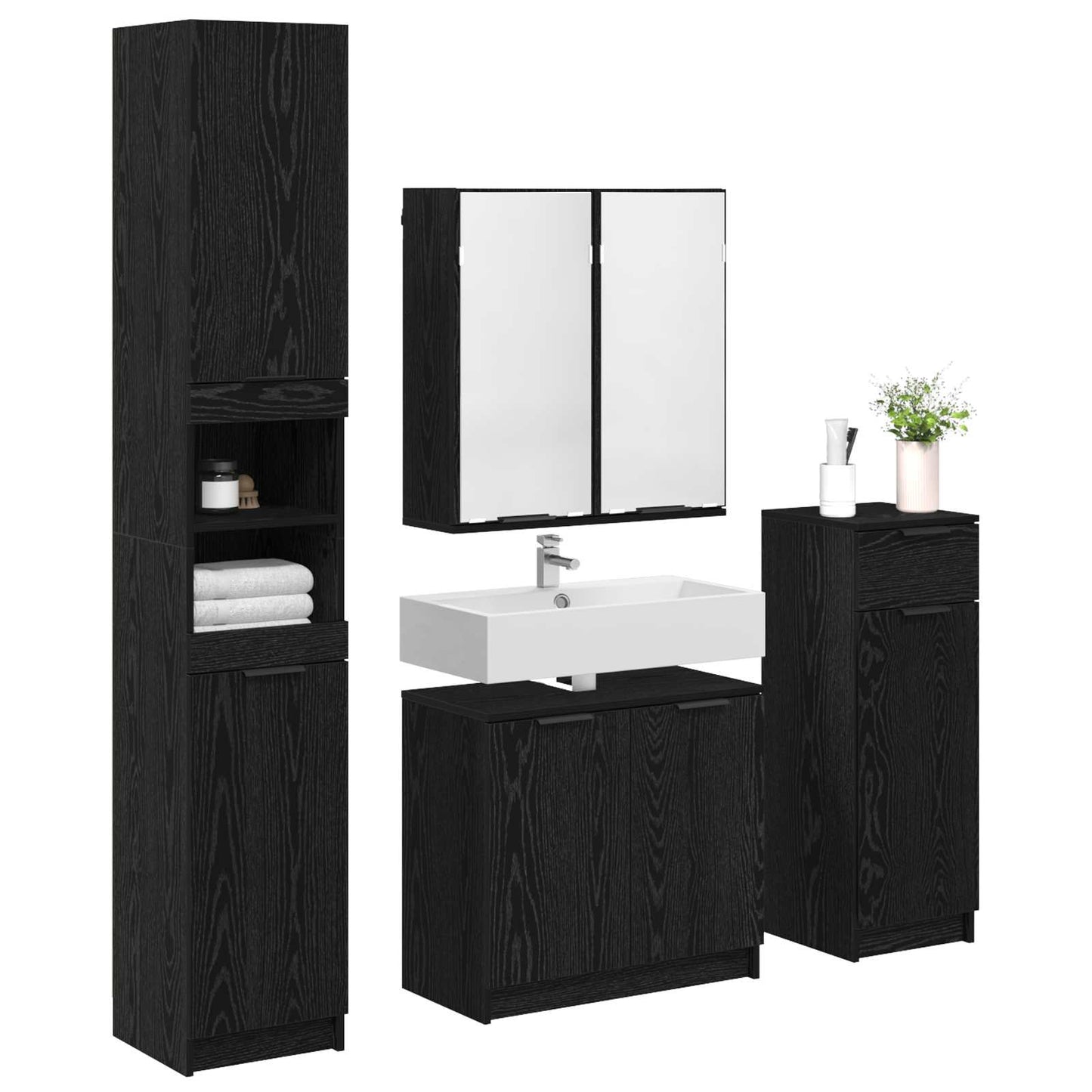 Set di mobili per il bagno 4 pcs Rovere Nero Legno multistrato