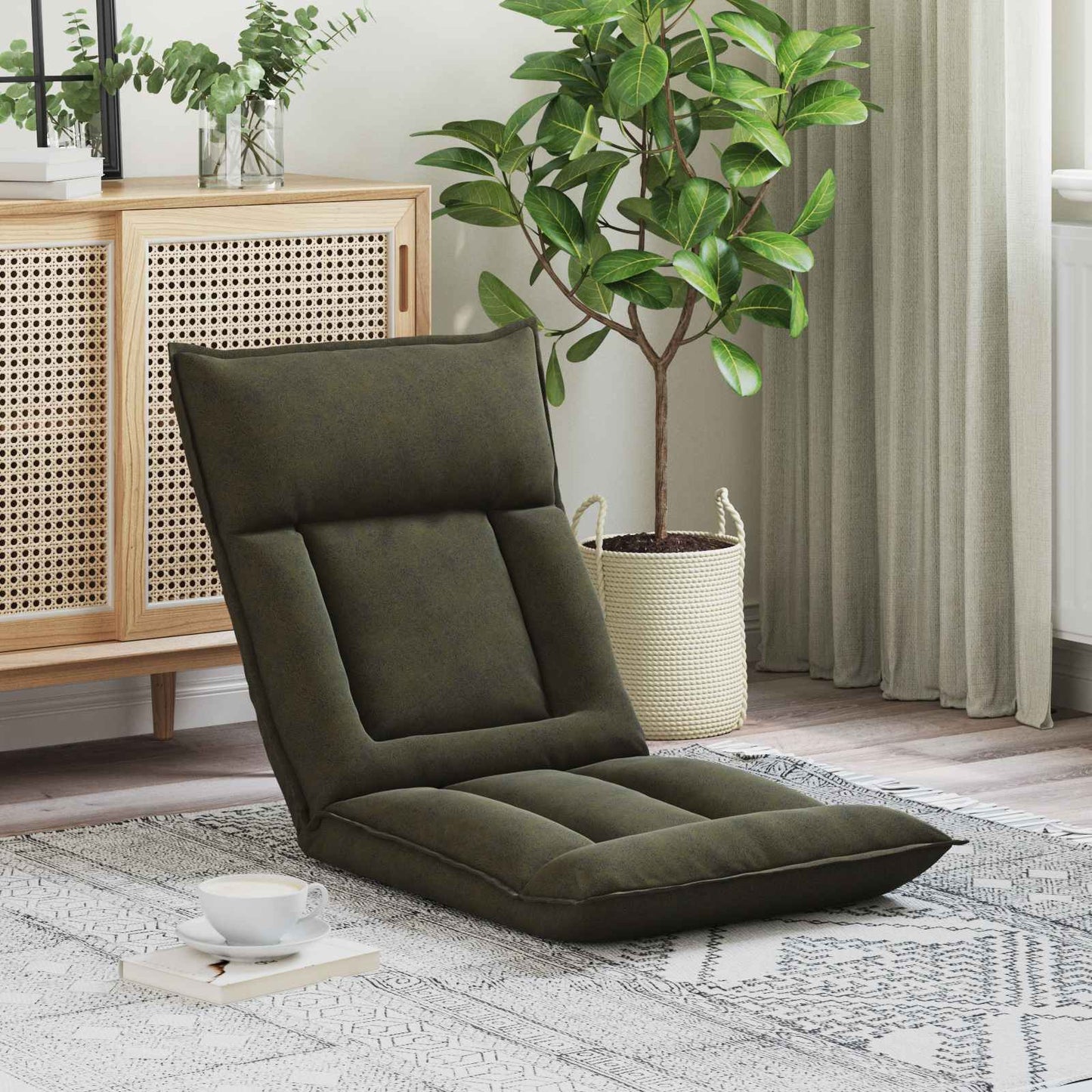 Sedia da Pavimento Verde militare 55 x 61 x 70 cm Tessuto | homemem39